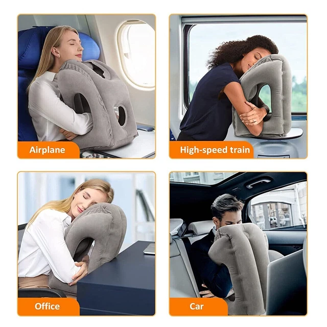 Travel Neck Pillow Inflatable Head Rest Cushion Support Camping Pillow grey blac