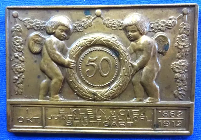 Stuttgart - Bronzeplakette 1912 von W. Klein - 50 Jahre Juwelier E. Klein & Cie