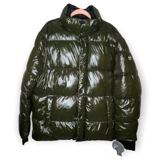 Michael Kors Quilted Patent Puffer Jacket Ivy High Shine Coat MC60651 Large $398