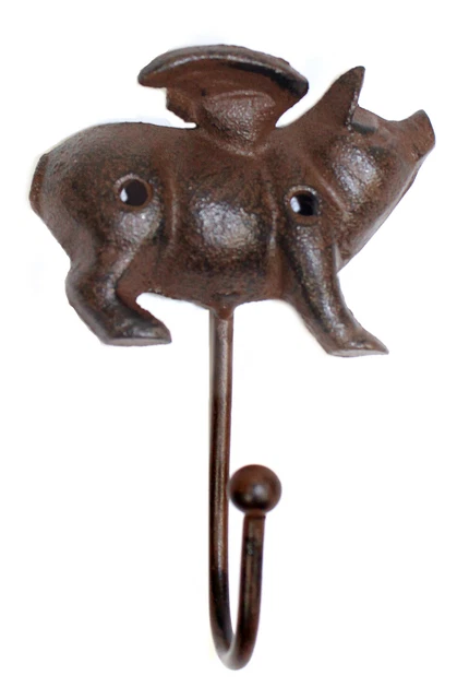 Flying Pig With Wings Single Wall Hook Cast Iron Antiqued Finish
