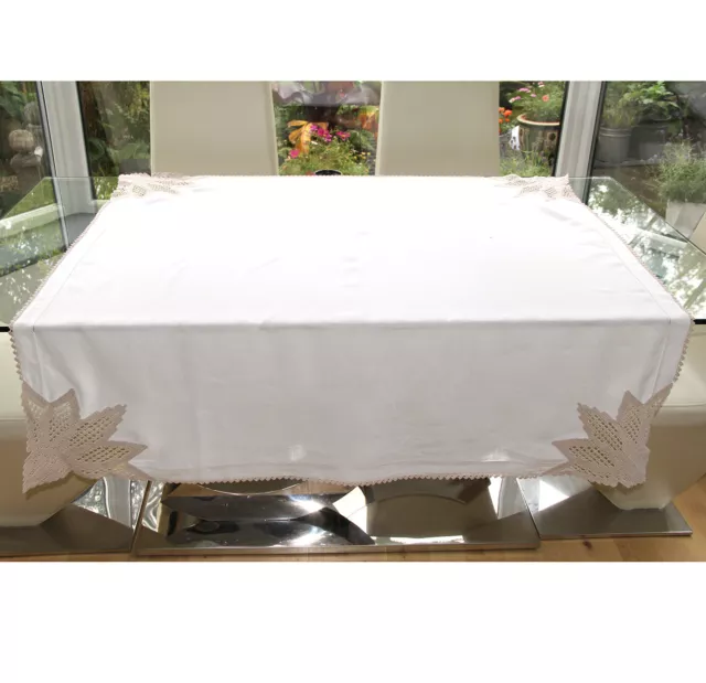 Large Vintage Linen Crochet Tablecloth Lace Corners