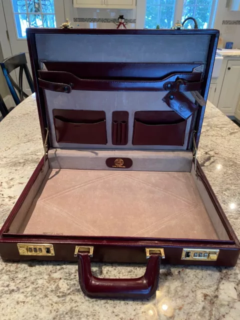 VTG Presto Brown Leather Locking Briefcase w Suede interior