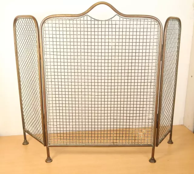 "Schermo a filo rete caminetto pieghevole vintage ottone 3 pannelli 31 x 23"