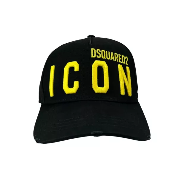 DSQUARED2 Black Cotton Yellow Icon Adjustable Baseball Cap  OS NEW RRP 120