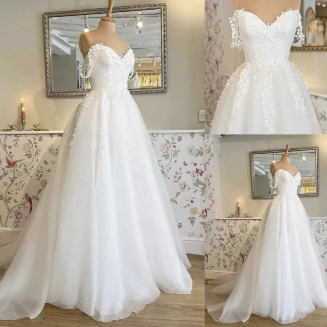 White Ivory Wedding Dresses Off the Shoulder Lace Appliques