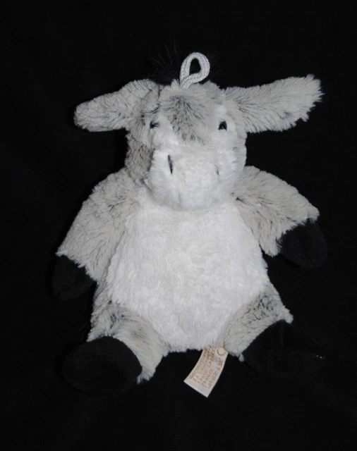 Peluche doudou âne gris chiné blanc RODADOU RODA bourricot yeux noir 22 cm