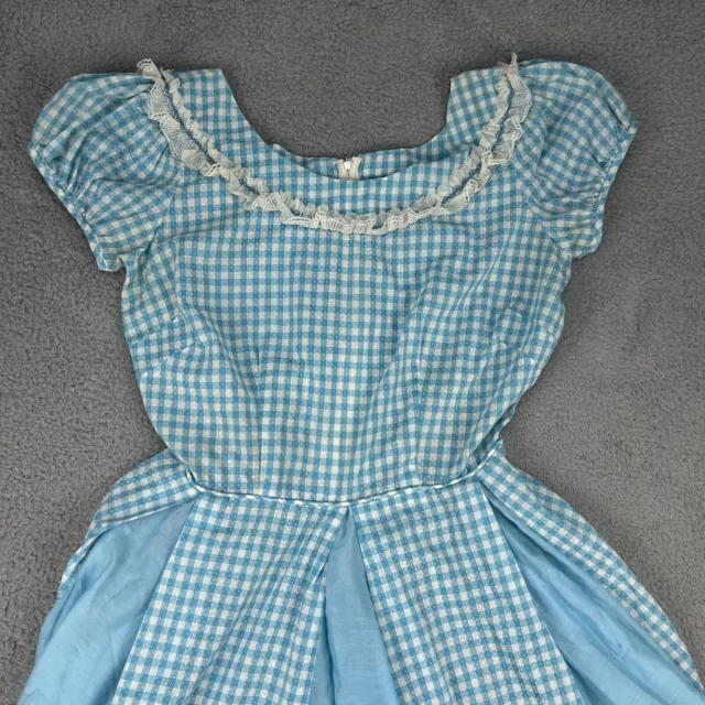 Vintage Square Dance Dress Womens 12 Blue Check Rockabilly Short Sleeve Handmade 3