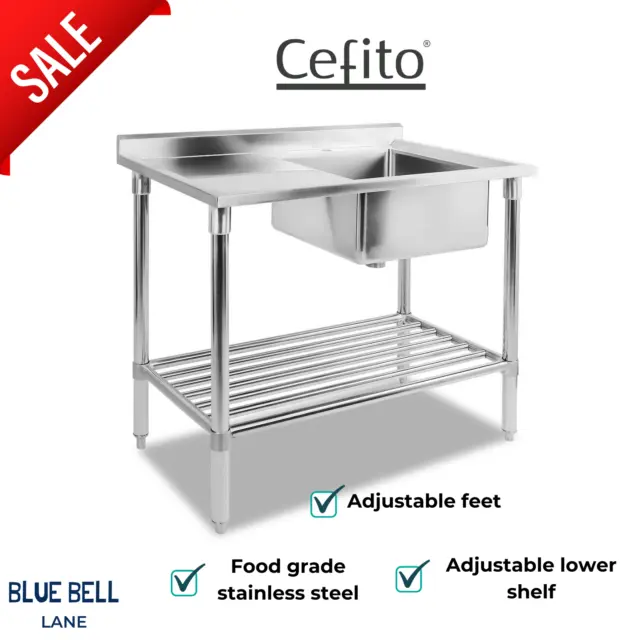 Cefito 100x60cm Commercial Stainless Steel Sink Kitchen Bench Adjustable Feet