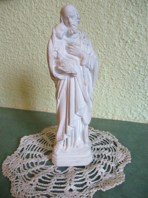 Statue Ancienne Saint Joseph De Sully Et L'Enfant Jésus – Plâtre Original, France