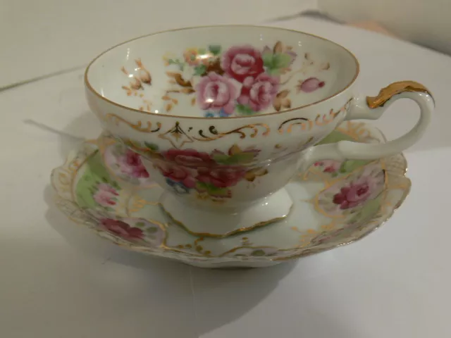 Vintage teacup and saucer set  China Tea Set Roses Gold Trim