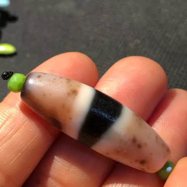 Energy Tibetan Top old Agate 1 Line Healer Medicine Totem Horn-shape dZi Bead