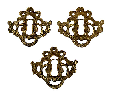3 Antique 18th Century Art Nouveau Brass Escutcheon Keyhole Cover Cabinet Drawer