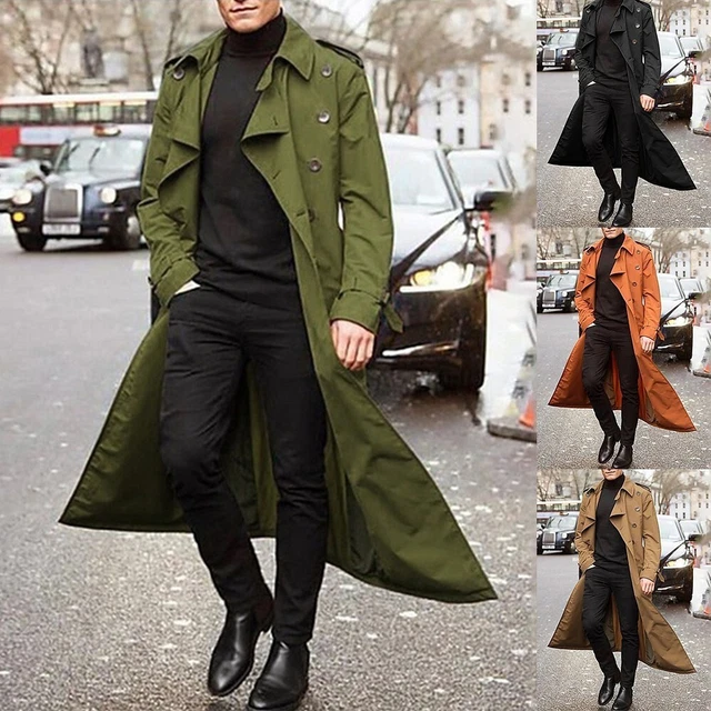 Mens Winter Warm Woolen Trench Coat Double Breasted Overcoat Jacket Outwear Top