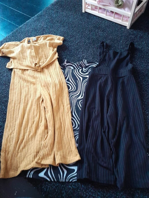 Girls Clothes Bundle Jumpsuits Dress Black Mustard 7-8 Years X3 Items