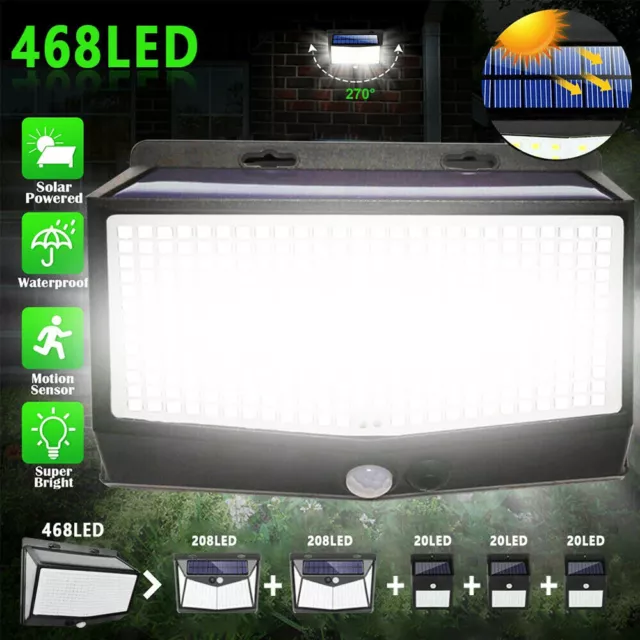 468 LED Solar Powered Motion Sensor Garden Security Light Outdoor Wall Lamp