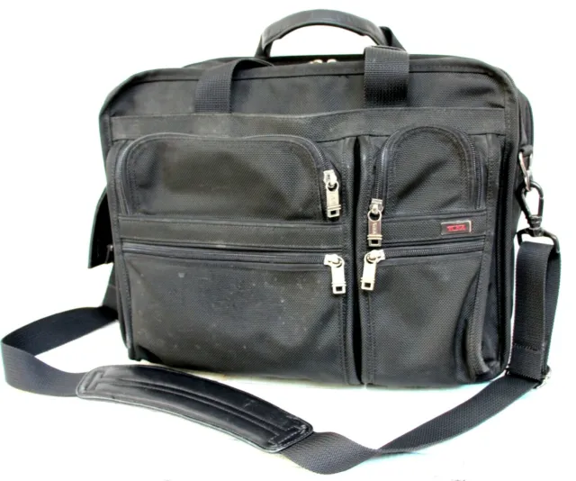 TUMI Black Canvas Laptop Briefcase Expandable Messenger Business Bag Carry On