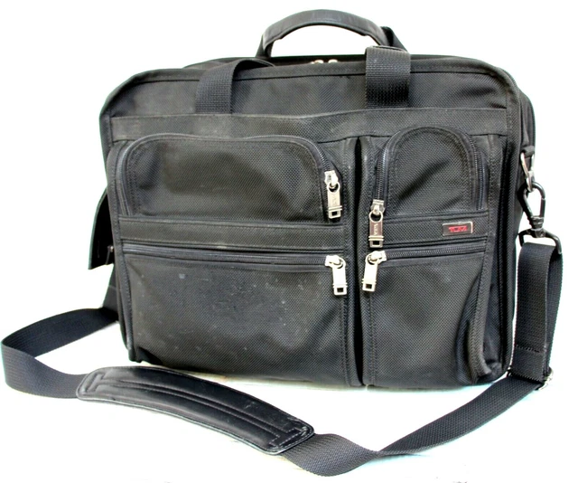 TUMI Black Canvas Laptop Briefcase Expandable Messenger Business Bag Carry On