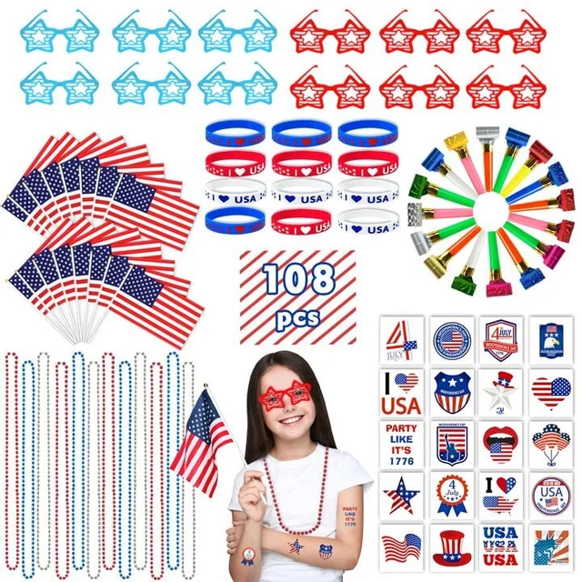 4th/Fourth of July Party Favors for Kids, 108 PCS Patriotic Decorations with