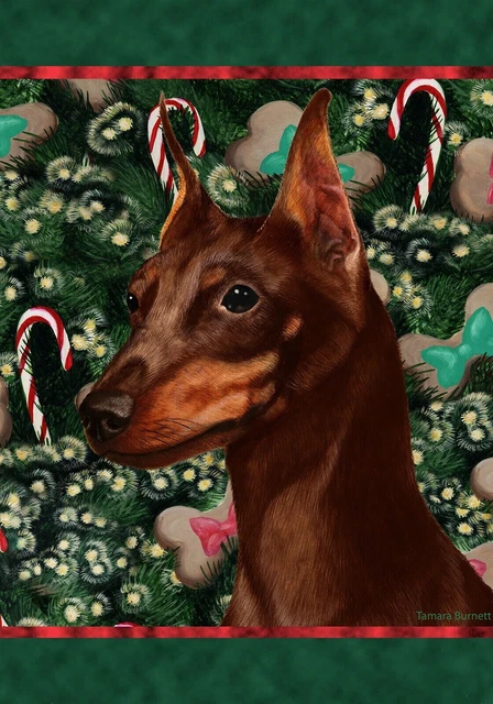 Christmas Holiday Garden Flag - Chocolate and Tan Miniature Pinscher