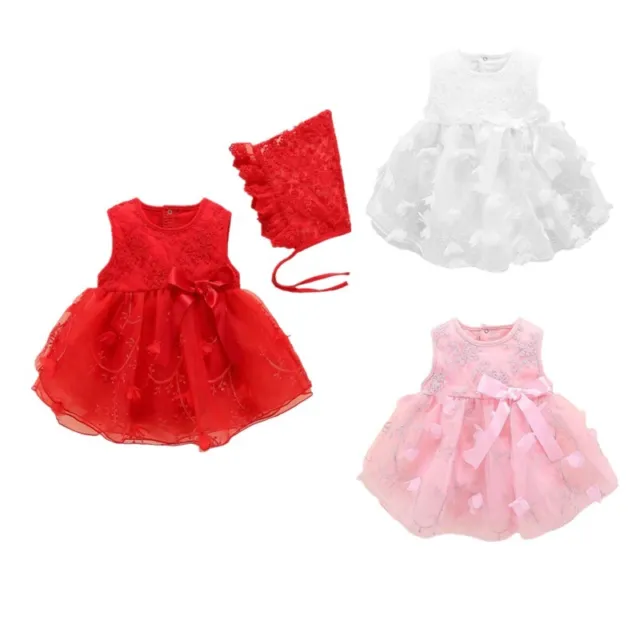 Toddler Baby Girls Christening Dress Embroidery Bowknot Tutu Newborn Party Gown