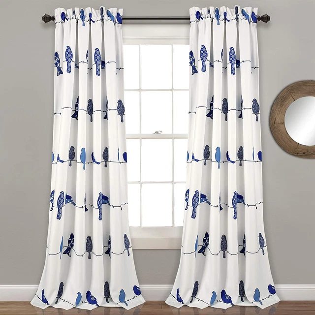 Lush Decor Rowley Birds Curtains Room Darkening Window Panel Set for Living, Din