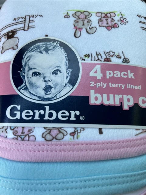 Gerber 4 Pack 2-Ply Cotton Terry Lined Burp Cloths NEW