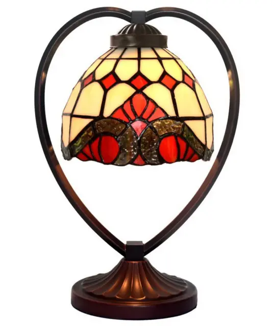 Baroque Tiffany Style Stained Glass Table Lamp with Heart-shaped Metal Base