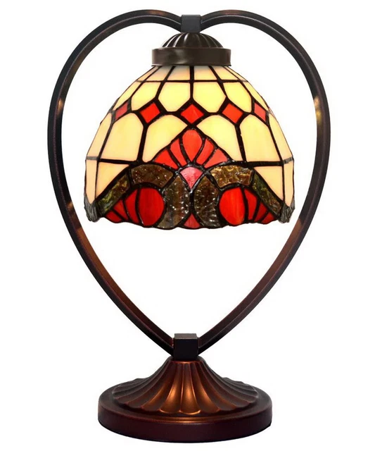 Baroque Tiffany Style Stained Glass Table Lamp with Heart-shaped Metal Base