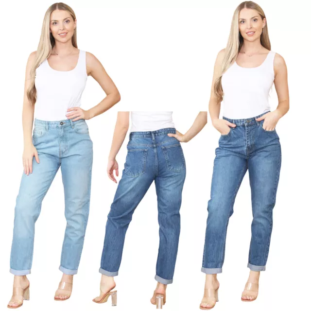 Jeans denim da donna fidanzato mamma comodi casual taglia 10 12 14 16 20