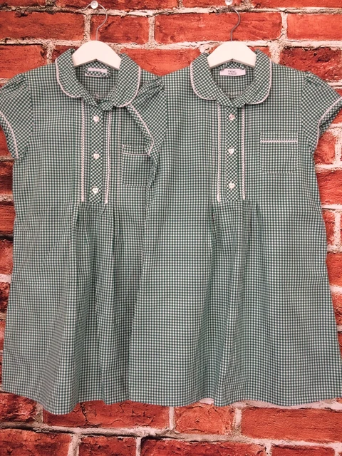 NEXT Girls 5-6 Years School Green Gingham Dress PLUS Size Bundle "Excellent"
