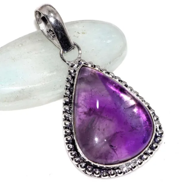 Amethyst 925 Silver Plated Gemstone Pendant 2" Promise Gift for women GW
