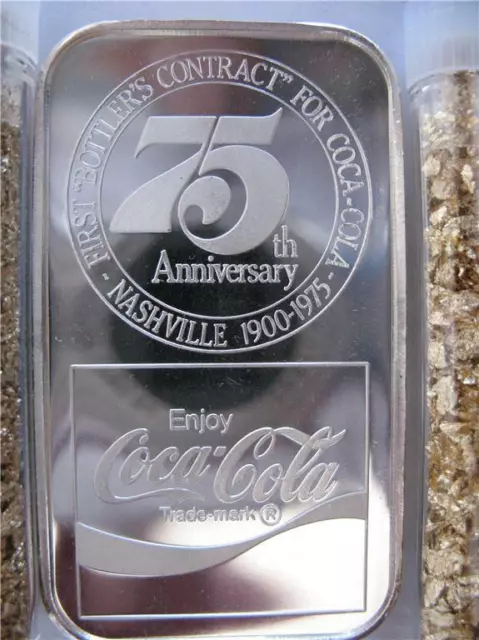 1 Oz..silver.999 Nashville Tennessee Coca Cola 75Th Anniversary Bar+Gold