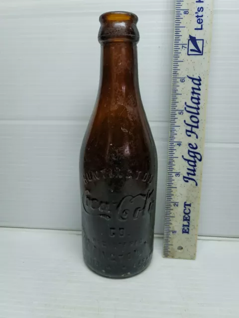 Antique Coca Cola Bottle Amber Straight Side 1912-15 Huntington Wv