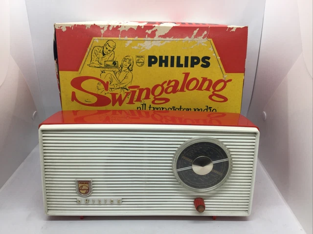 VINTAGE 1960S PHILIPS Swingalong Transitor Radio Original Box Red Retro ...