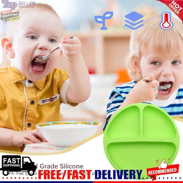 Cute Baby Infant Dining Plate Non Slip Training Sucker Dishes Tableware (Green)