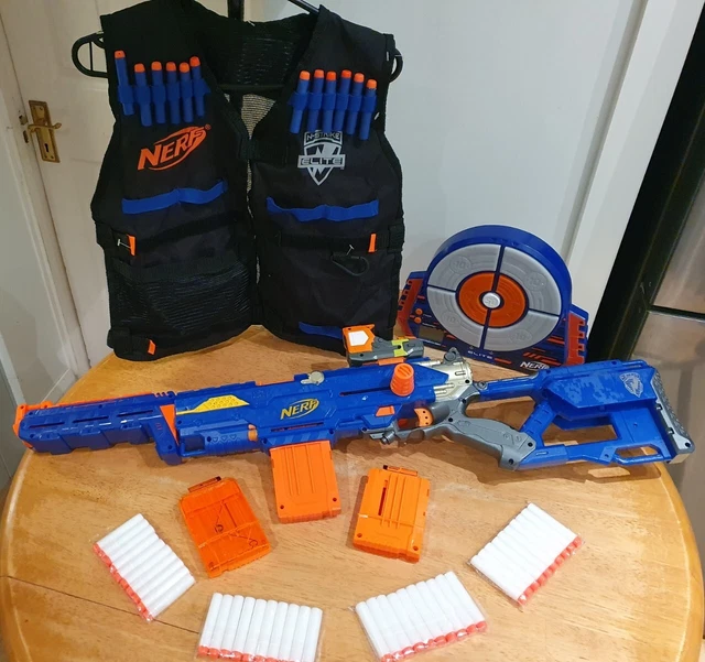 nerf gun Longstrike sniper rifle Bundle, Target, Red Light Laser Sight, Tac Vest