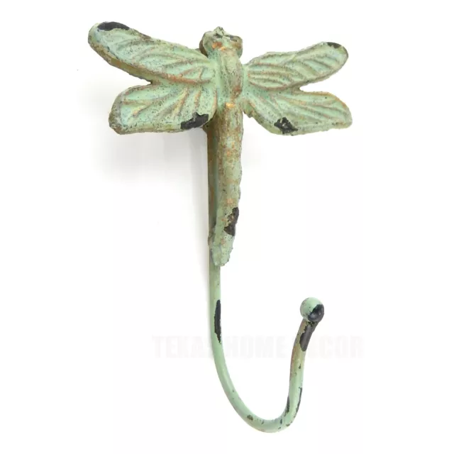 Cast Iron Dragonfly Wall Hook Key Towel Coat Robe Hanger Antique Weathered Green