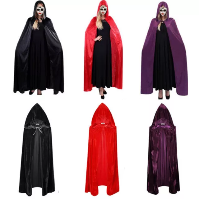 Hooded Cloak Unisex Medieval Hooded Cape Robe Halloween Costume Witch Adult Kid