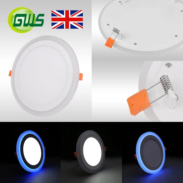SLIM LED RECESSED Mount Blue Edge Lit Panel Light Round/Square Ceiling ...