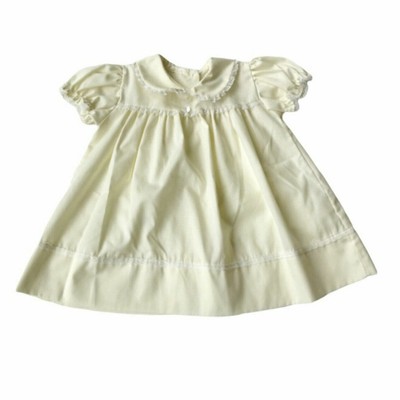 Vintage Alexis Baby Dress Lace Trim Back Button Yellow Size 9 months