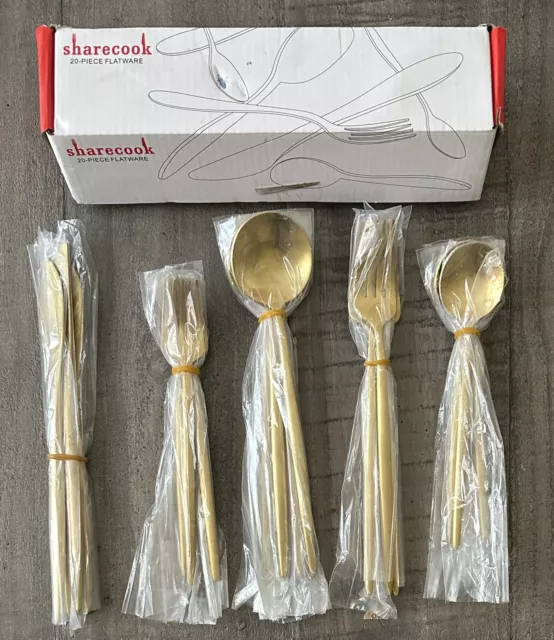 20 Piece, Matte Gold Flatware Set Stainless Steel Satin Finish - Service For 4