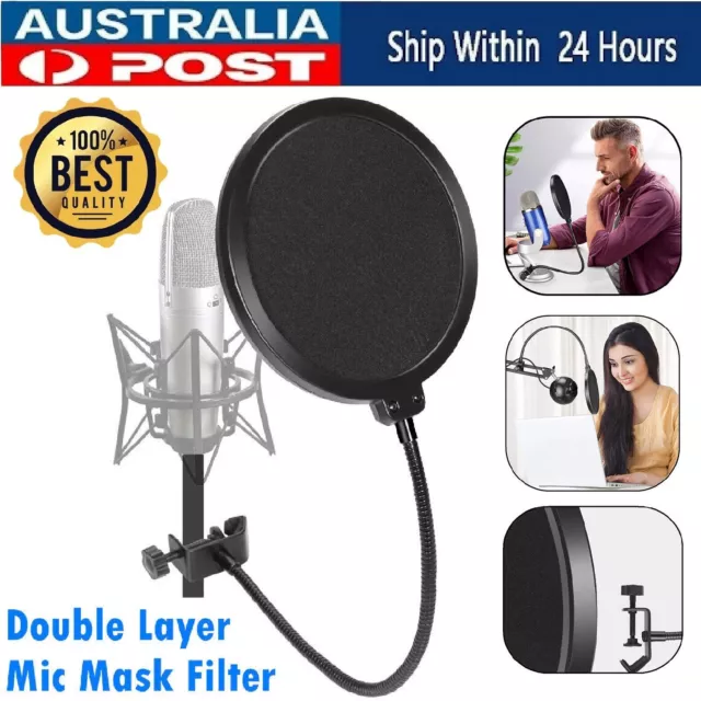 Recording Studio Microphone Wind Screen Mic Pop Filter Mask Shield Double Layer