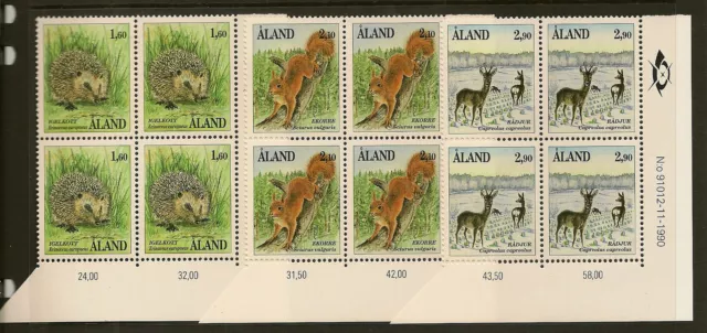 ALAND : 1991 Mammals SG 46-8 unmounted mint corner blocks of four