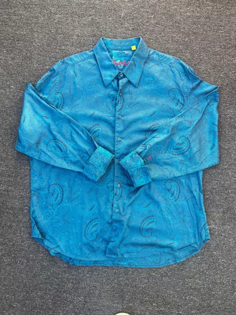 ROBERT GRAHAM SHIRT Mens 3XL Turquoise Blue Paisley Print Flip Cuff ...