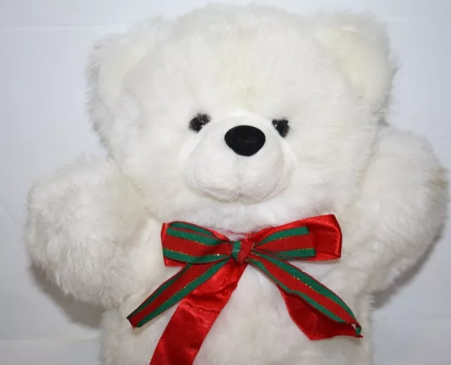 Christmas Teddy Bear Red Green Bows White Plush 13" Soft Toy Stuffed Animal Cute 2