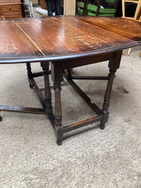 Vintage Antique Oval Brown Wooden Drop Leaf Gate Leg Dining Table 2