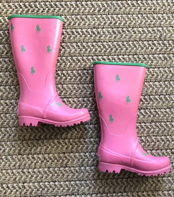 Polo Ralph Lauren Tall Rubber Pony Rain Boot Pink Polo Logo Girls Toddler Size 9