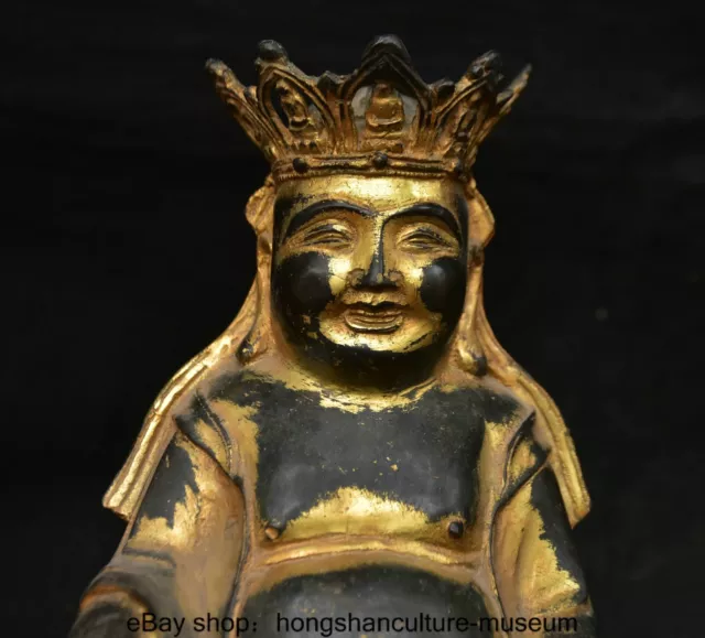 9.2 " Old Chinese Buddhism Bronze Gilt Happy Laugh Maitreya Buddha Statue 2