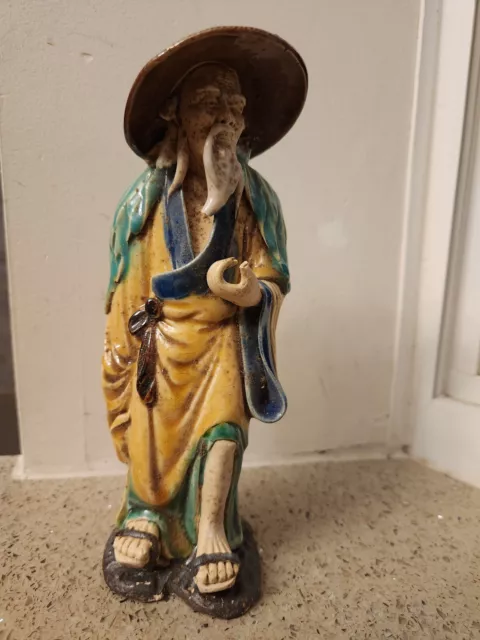 VINTAGE CHINESE FIGURINE MUD MAN large fisherman