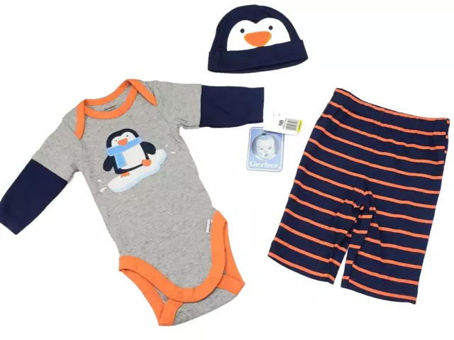 Gerber Baby Boy or Doll 3 pc Winter Outfit- Christmas- Penguin-NB (5-8lbs) - NWT